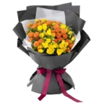 Букет из 35 кустовых роз желто-оранжевый микс